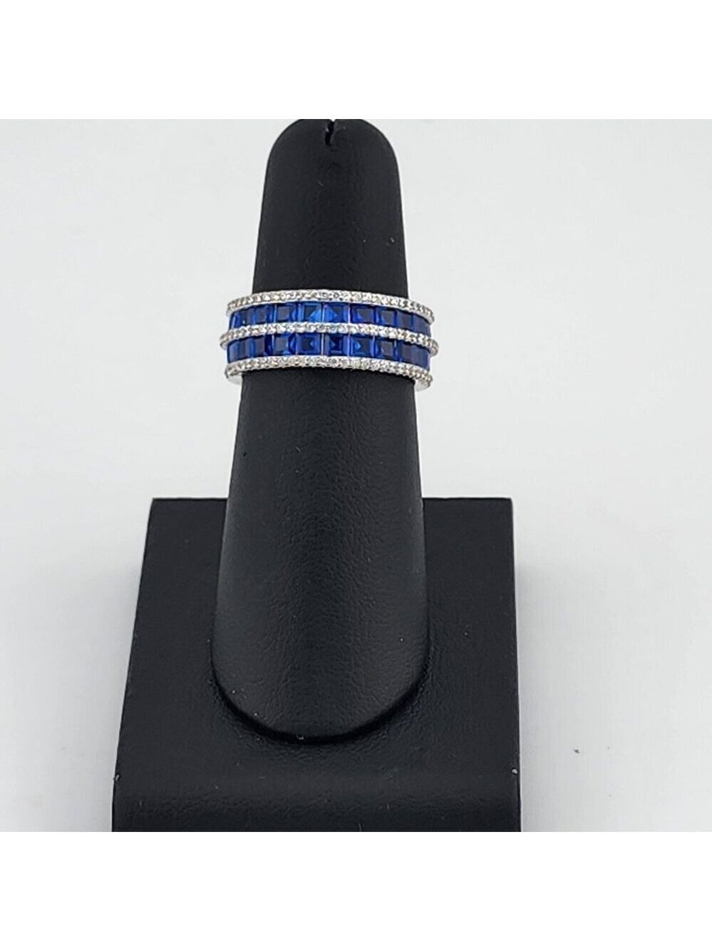 Sterling Silver 925 Eternity Ring  Double Row of Blue Gemstones, Brand New Shine